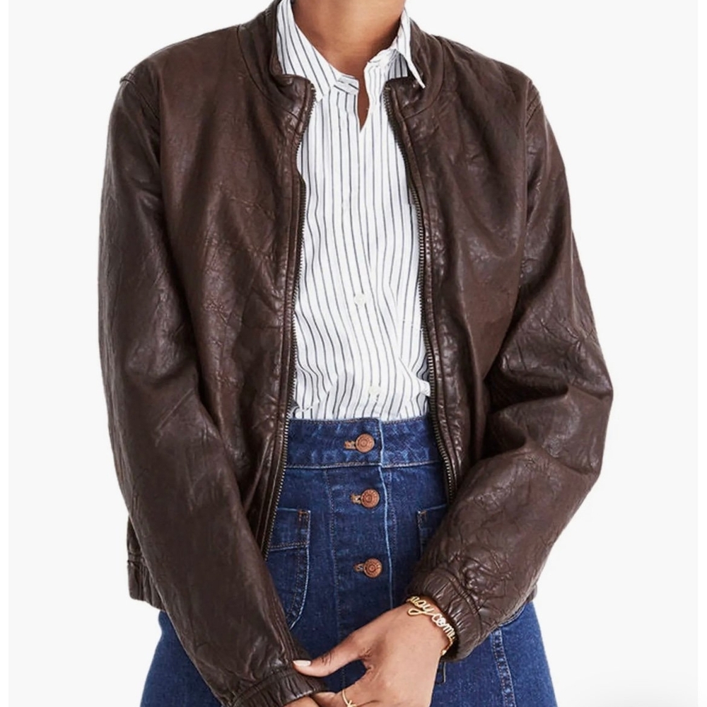 Madewell Leather Aviator Bomber Jacket In Dark Coffee Size XL